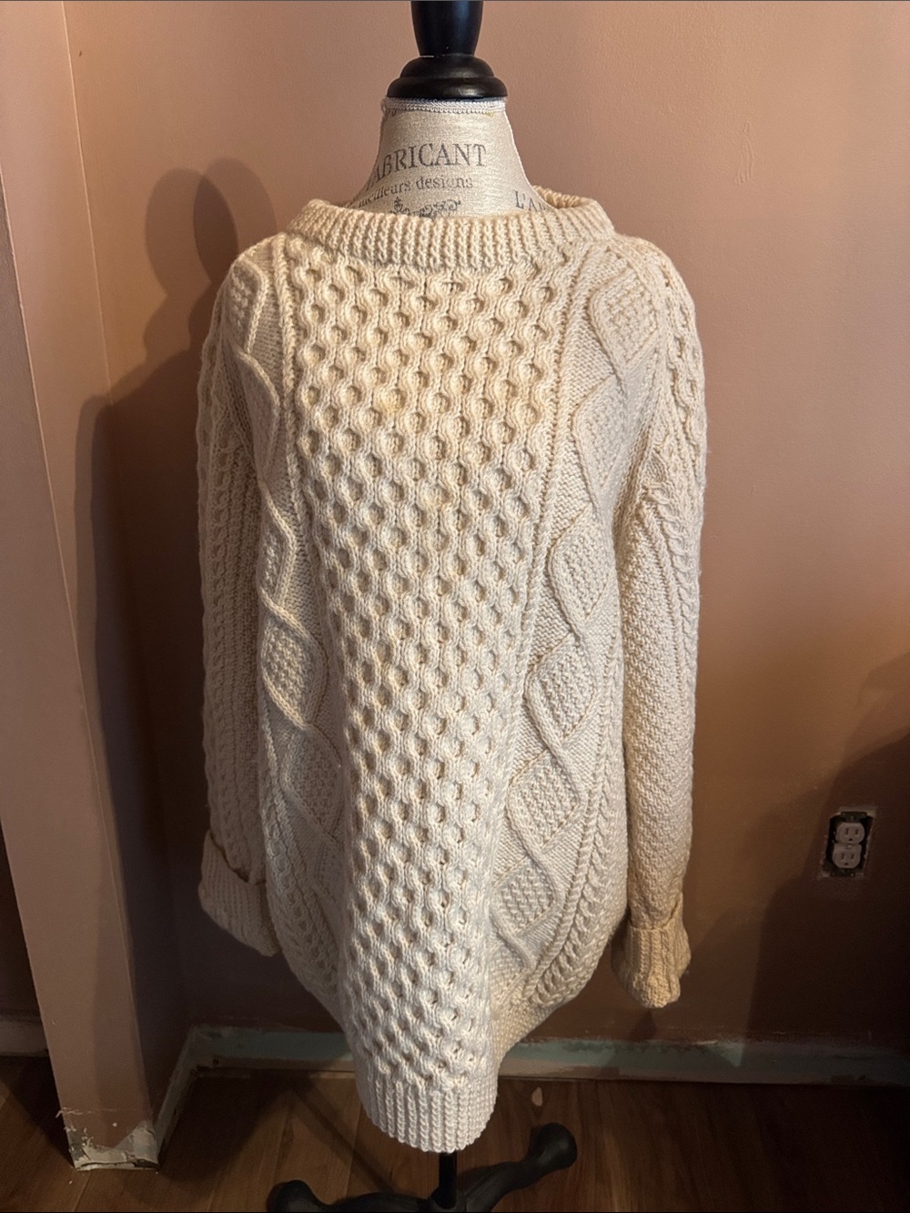 Women's Cream Cable Crewneck Sweater